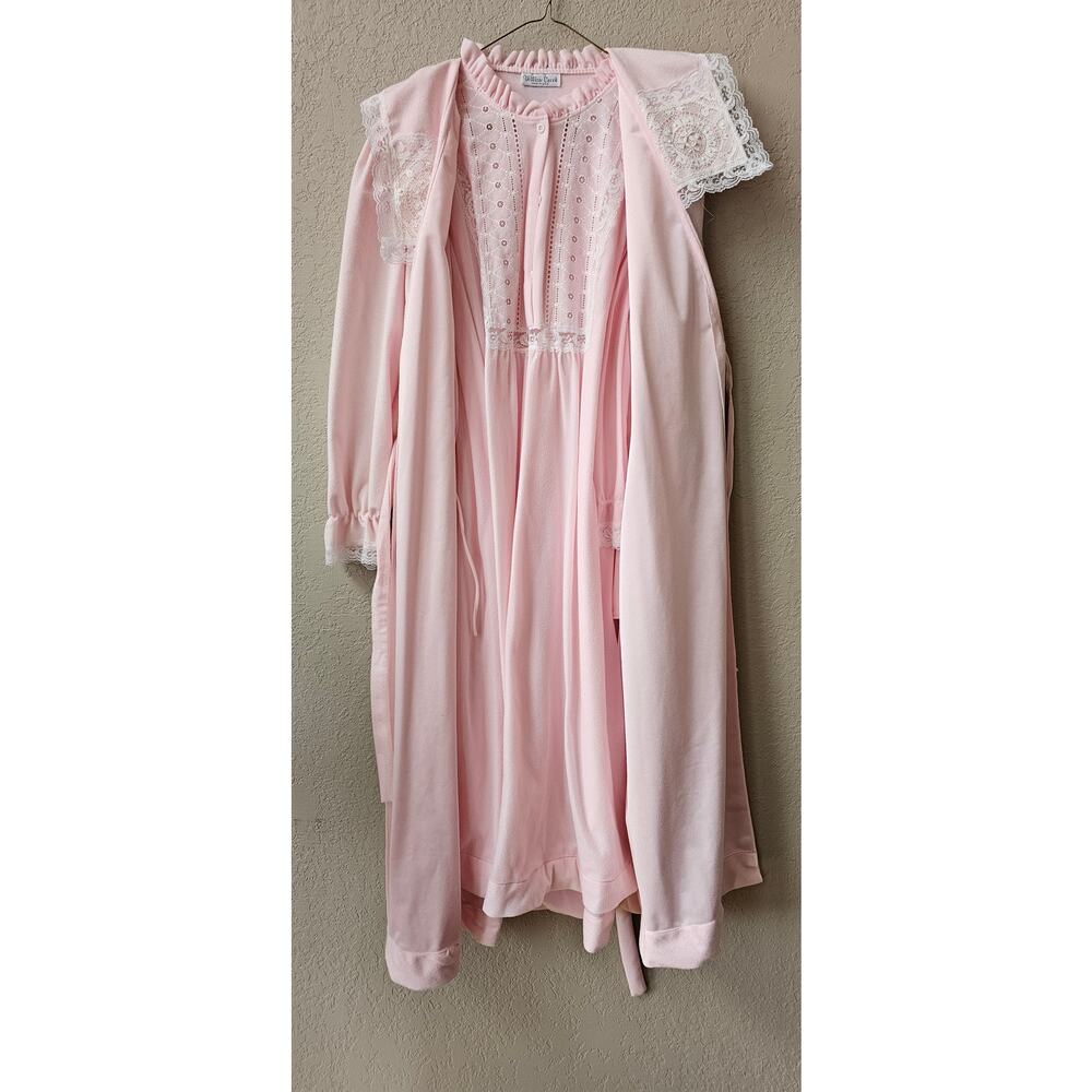 Vintage Willow Creek Fleece Cottagecore Robe & Nightgown Lace Set Size S Pink
